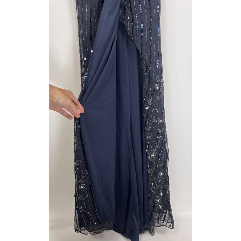 Mac Duggal 2 Black Sequin Evening Gown Prom Maxi Dress Slit Flutter Sleeve - Picture 5 of 10